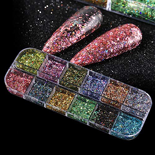 Hanzel Tırnak Tozu Seti-12 Kavanoz Yanıp Sönen Kristal Payetler, Glitter Aurora Bukalemun Tozu, Tırnak veya Sanat Eserleri
