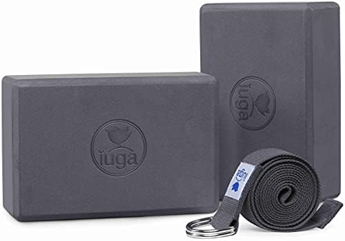 Yoga Kayışı, Yüksek Yoğunluklu Yoga Blokları ile IUGA Yoga Bloğu 2 Paket Yoga, Pilates ve Meditasyon için Güç, Esneklik ve