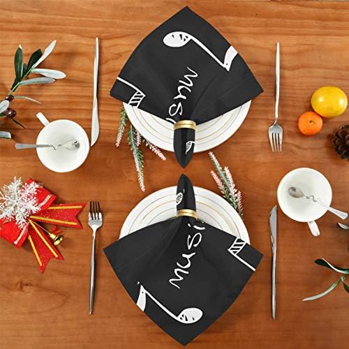YUEND için Aile Ziyafetler Düğün Partiler Restoran Baskı Masa Keten Yemekleri Nota Sanat Siyah Bez Peçeteler