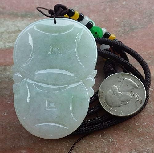 Sertifikalı Yeşil Burma 100 % Doğal Bir Yeşim jadeite Kolye Ejderha Tükürmek Boncuk Para Sikke Kolye @ 490853 GS