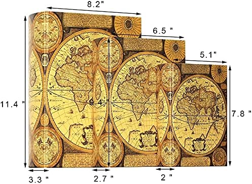 ARTSSS Dekoratif Kitap Kutuları Denizcilik Dünya Haritası Desen Antika Kitap Görünmez Kutusu Sağlam ve Gerçekçi Sahte Ahşap