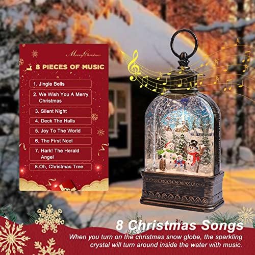 Noel Müzikal Kar Küreleri Müzikli Noel Fener Kar Küresi Kardan Adam Ailesi İçinde Işıklı Glitter Fener Noel Dekorasyon Hediyesi