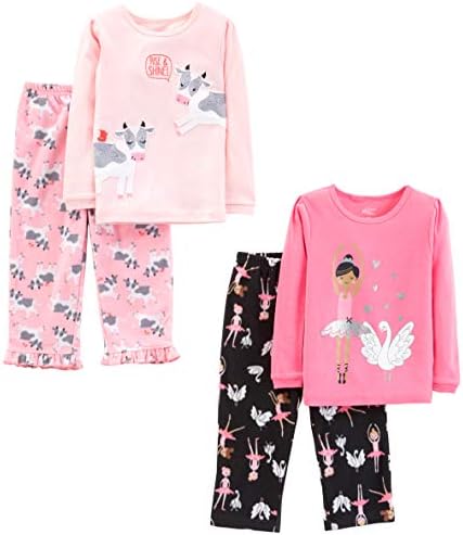 Carter'ın Küçük Çocuğu ve Yürümeye Başlayan Kızların 4 Parçalı Pijama Setinden Basit Sevinçler (Pamuklu Üst ve Polar Alt)