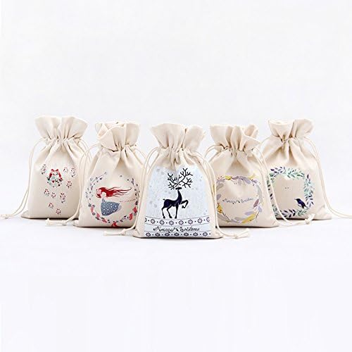 Mosıchı Noel Baba Noel Ağacı Çelenk desen Tuval Hediye Depolama Cinch Bag-13