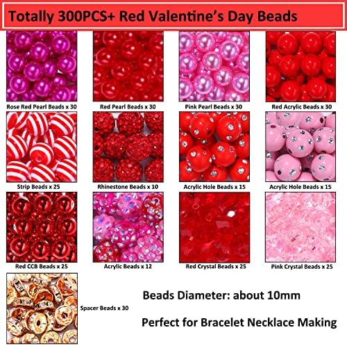 320 Parça sevgililer Günü Boncuk Kalp Charms Kolye Bilezik Takı Yapımı için Kırmızı Kristal İnci CCB Boncuk Rhinestone Glitter