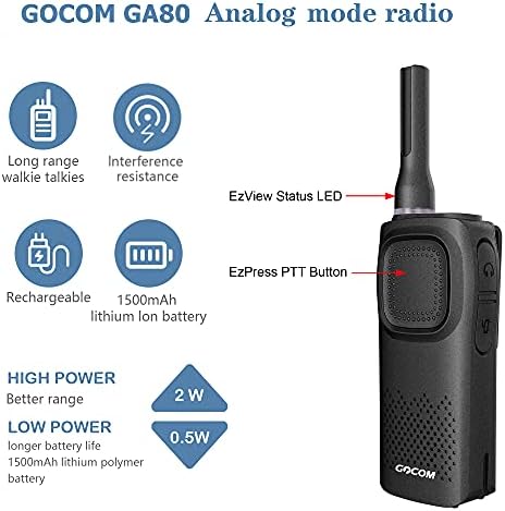 GOCOM Radyo iş Analog Telsiz, Şarj Edilebilir Amatör İki Yönlü Telsiz GA80 6 Paket