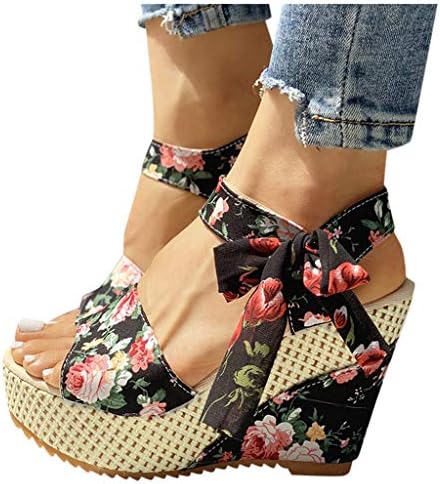 SFDSFDS kadın Sandalet Burnu açık Çiçek Ilmek Platformu Kama Düz Rahat Yaz Strappy Topuklu Sandalet Kadınlar ıçin