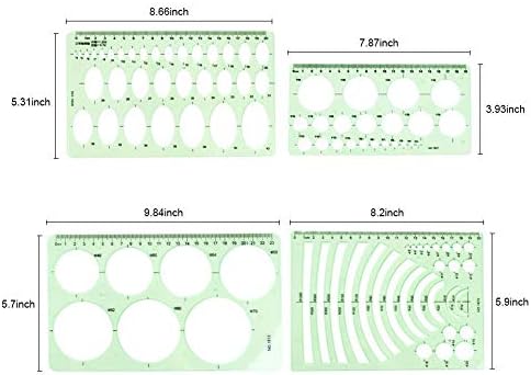 JOYISEN 4 PCS Çizim Şablonları Set Daire Oval Yarıçapı Şablon Plastik Cetveller Temiz Yeşil Ölçme Şablonları için Okul Ofis