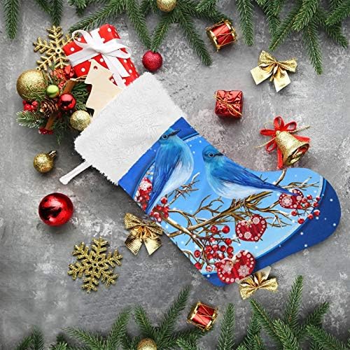 YUEND Klasik Kişiselleştirilmiş Büyük Beyaz Peluş Trim Noel Stocking Kitleri ile Merry Christmas Mavi Kuş Güzel Kalp için Aile