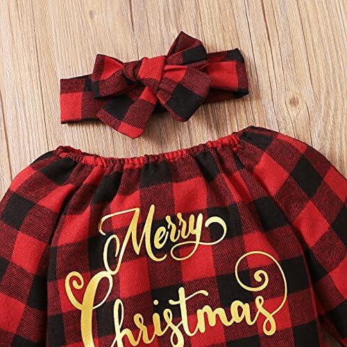 Yenidoğan Bebek Bebek Kız Noel Kıyafeti Mektup Ekose Romper + Tutu Etek Kafa Bandı ile Noel Giyim Seti