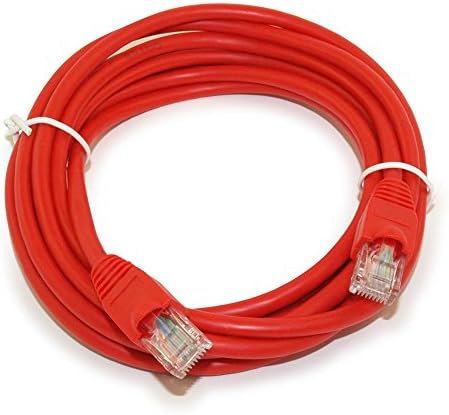 MyCableMart 10ft Cat5E Ethernet RJ45 Yama Kablosu, Telli, Snagless Önyüklemeli, kırmızı
