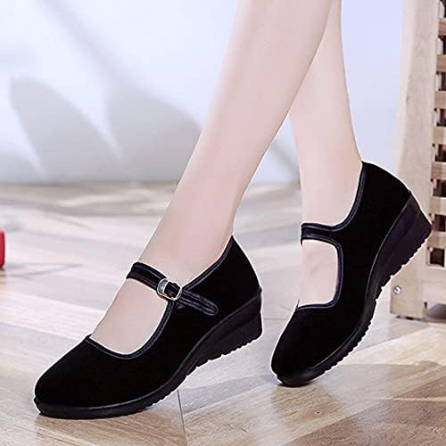 Sevgili Zaman kadın Çin Mary Jane düz Ayakkabı Yuvarlak Ayak Bez Yürüyüş Egzersiz Ayakkabıları