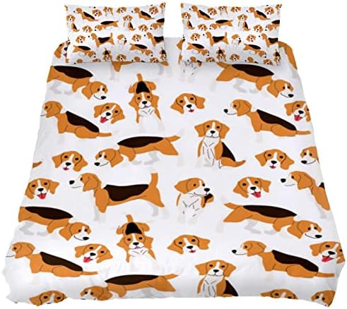 Beagle Köpek Eylem 3 adet Nevresim Seti, Modern Ultra Yumuşak Tencel Yatak Seti Erkek ve Kız için (1 Nevresim + 2 Yastık Shams)