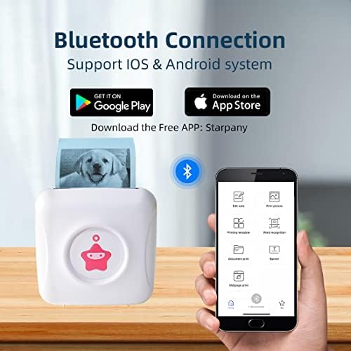 Taşınabilir Termal Yazıcı, Android ve iOS ile Uyumlu 300DPİ Mini Bluetooth Mobil Yazıcı, iPhone için Kablosuz Cep Resim Yazıcısı