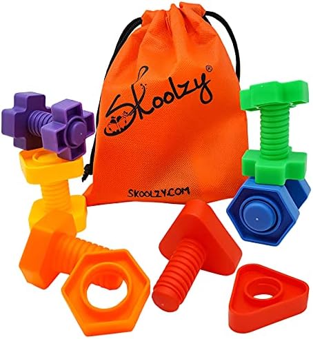 Skoolzy Okul Öncesi Bağlama Boncuk Çocuklar için-Jumbo Fındık ve Cıvata 12 pc-Ince Motor Becerileri Oyuncaklar Otizm OT