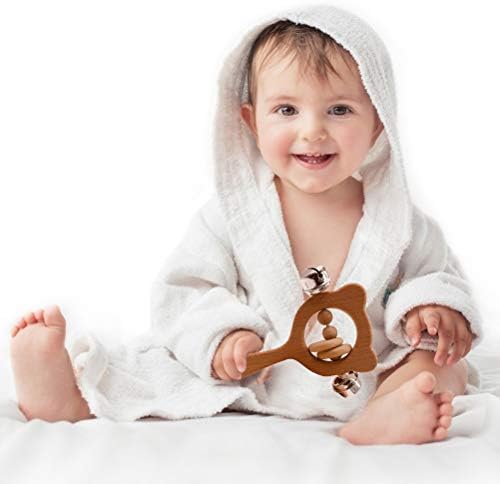 ZSQSM Ahşap bebek oyuncakları Bebek Çıngıraklar Sevimli Kayın Ayı El Yüzük ile Çan Bebek Çıngırak Oyuncak