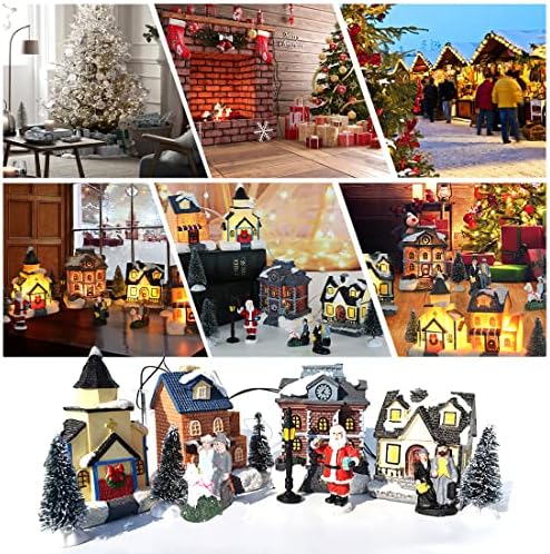 pombconw Noel Tatil Köyü, Pille çalışan dize ışıkları Noel Köyü süslemeleri, Reçine Kar Köyü Cadılar Bayramı, Küçük Ev Figürinler