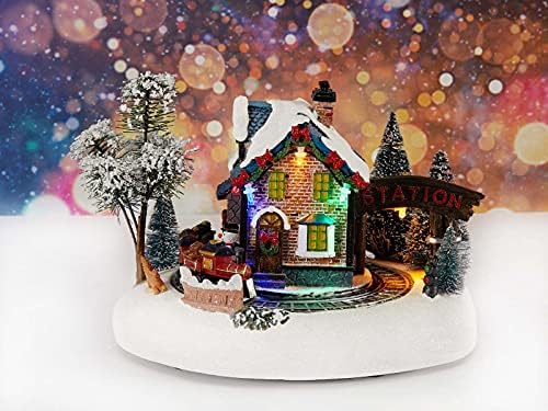 Christmas Lane Animated Snow Village-Müzikli Hareketli Tren ile Noel Baba Harikalar Diyarı Evi