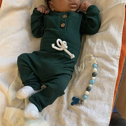 Yenidoğan Erkek Bebek Kız Giysileri Nervürlü pamuklu uzun kollu tişört Romper ve Pantolon Kıyafetler Set
