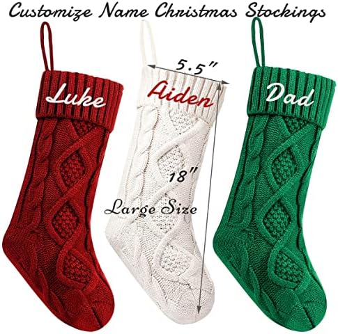 K-MLİCE Kişiselleştirilmiş Örgü Noel Çorap Nakış Adı için Aile Özel Noel Stocking Şömine Çiftlik Rustik Noel Süsler Ev Dekorasyon