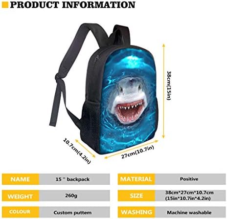 Buybaı 3D Köpekbalığı Polyester Çocuk Çantaları Genç Erkek Kız Okul Çantaları