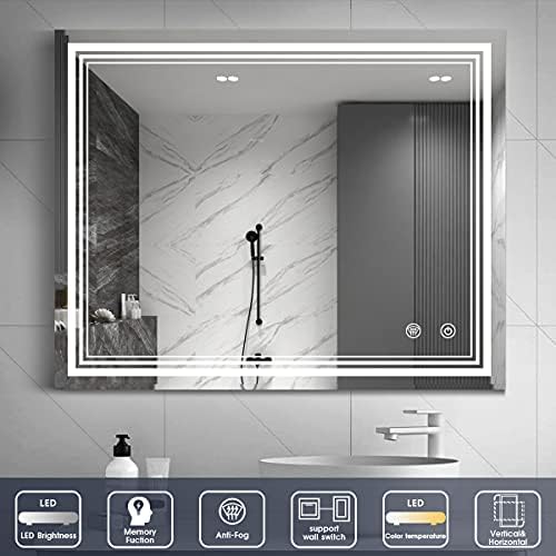 IOWVOE 40x32 İnç LED Ayna Banyo Anti-Sis Duvara Monte makyaj aynası Ayarlanabilir Renk Sıcaklığı makyaj masası aynası