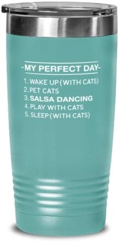 Mükemmel Günüm: Kediler, Salsa Dansı 20 oz Teal Drink Tumbler w/Kapak, Kedi Seven Salsa Dansçıları için, Onun için Bardaklar