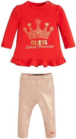 GUESS bebek-kız Glitter ve Folyo Baskı Yapıt Ruffled T-shirt ve Metalik Streç Legging 2 Parça Set