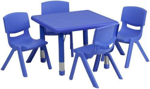 Flaş Mobilya 24 Kare Mavi Plastik Yüksekliği Ayarlanabilir Etkinlik Masası 4 Sandalyeli Set