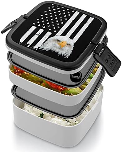 Vintage Amerikan Bayrağı Kel Kartal Baskılı Çift Katmanlı Bento kutu seti Öğle Yemeği Kutuları Gıda Konteyner Yemek Hazırlık