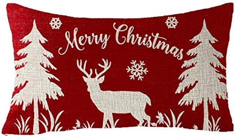 FELENIW Mutlu Kış Tatil Kırmızı Kar Taneleri Merry Christmas Hayvan Elk Ağaçları Pamuk Keten Dekoratif Atmak Yastık Kapak Yastık