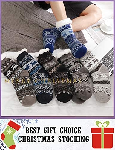 ProEtrade Terlik Bulanık Kabarık Çorap için Erkek Kış Rahat Kabin Sıcak Kalın Polar Rahat Kaymaz Noel Çorap Sapları ile Ev