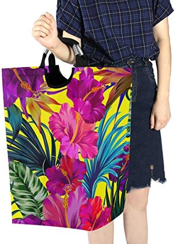 Büyük Tropikal Çiçek Çiçek Palmiye Yaprakları Desen Çamaşır Torbası Katlanabilir Çamaşır Sepeti Katlanabilir Çamaşır Sepeti