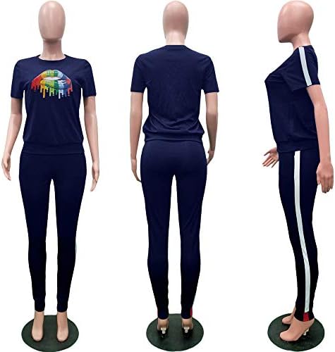 Kadınlar için iki Parçalı Kıyafetler - Şerit Patchwork Uzun Kollu Kazak ve Sıska koşu pantolonları Eşofman Setleri …
