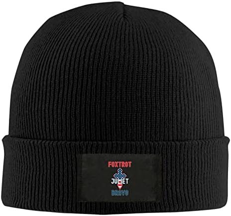 Foxtrot Juliet Bravo Kadın Örgü Hımbıl Şapka Kaflı Bere Şapka Kış Sıcak Kap Erkekler (Siyah)