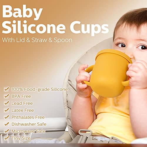 Silikon Aperatif Fincan Bebek Dökülme Geçirmez Aperatif Fincan Gıda Konteyner ile Diş Kaşıyıcı Saman ve Kaşık Toddler Bebek